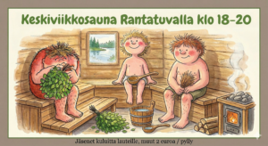 Löylyn lauteilla kolme ihmistä